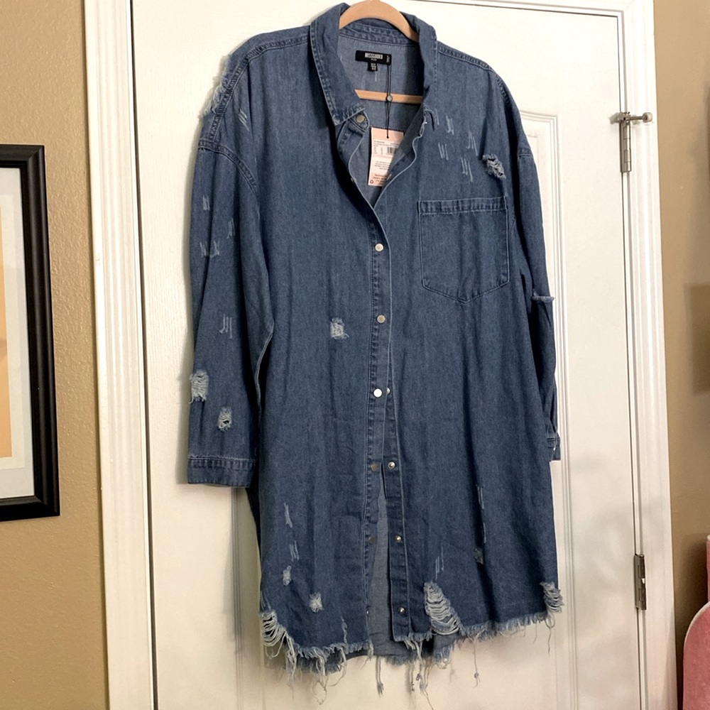 Distressed Denim Button Up Dress